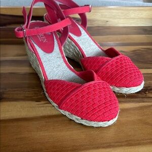 Lauren Ralph Lauren Red Woven Wedge Espadrille Sandals